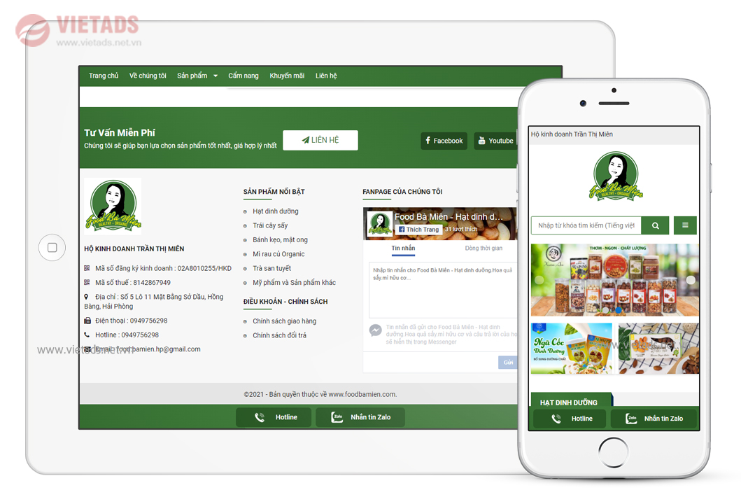 Thiết kế web bán thực phẩm Organic đẹp và chuyên nghiệp