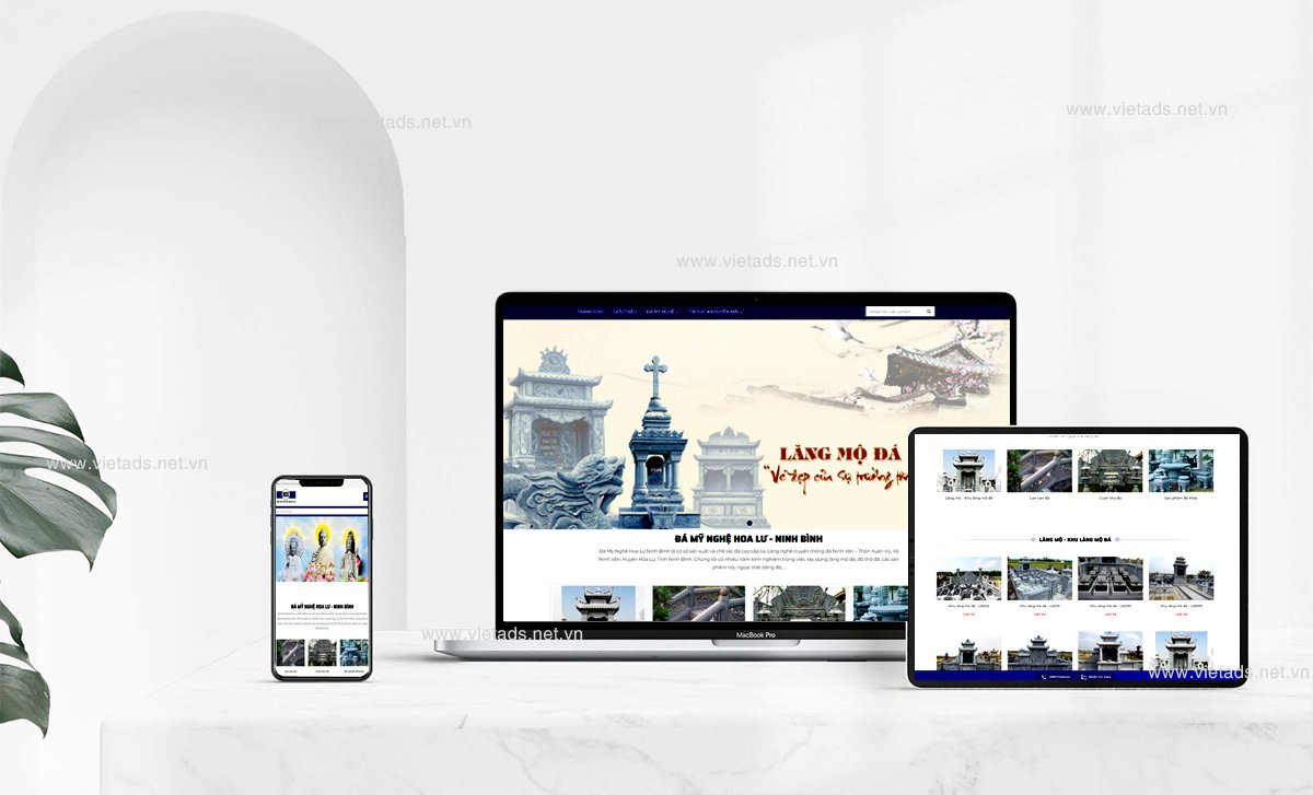 Mẫu website đá mỹ nghệ, lăng mộ đá hoa lư Ninh Bình đẹp, hiện đại thiết kế bởi VIETADS