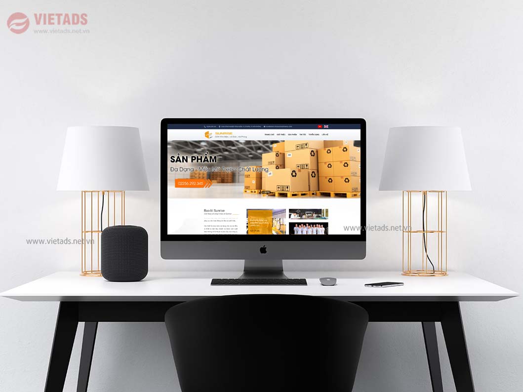 Mẫu thiết kế website công ty in bao bì Sunrise, thiết kế bởi VIETADS