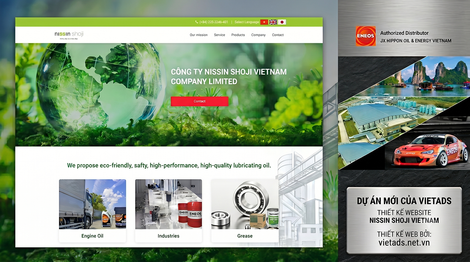 Thiết kế website doanh nghiệp sản xuất dầu nhớt bôi trơn NISSIN SHOJI VIETNAM COMPANY LIMITED