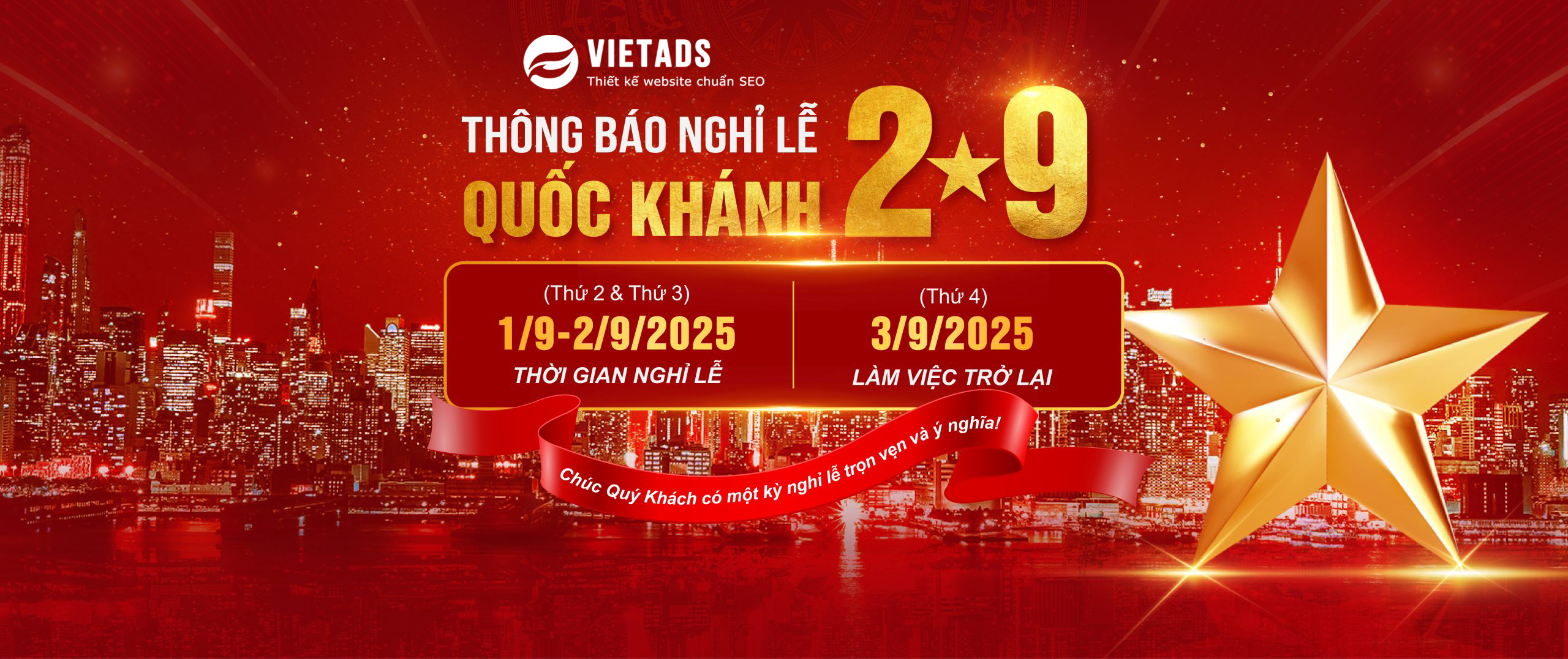 Thông Báo Lịch Nghỉ Lễ Quốc Khánh 2/9/2025 – VIETADS